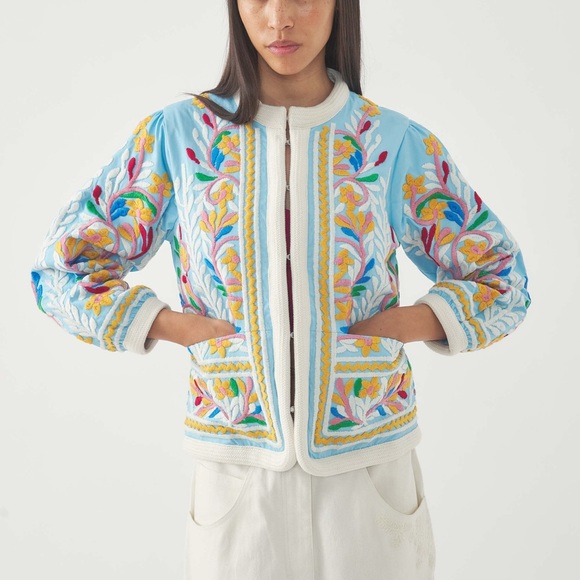 Antik Batik Blue Embroidered Jacket - Picture 1 of 9